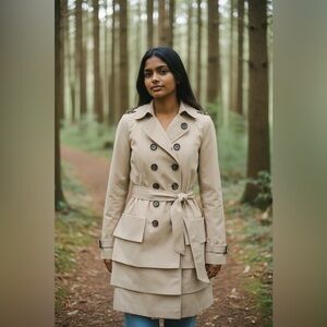 Anthropologie idra Tiered Ruffle Double
Breasted Trench Coat Sz 4